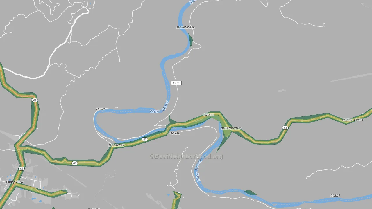 Prince, WV Map of Noise Levels in Prince