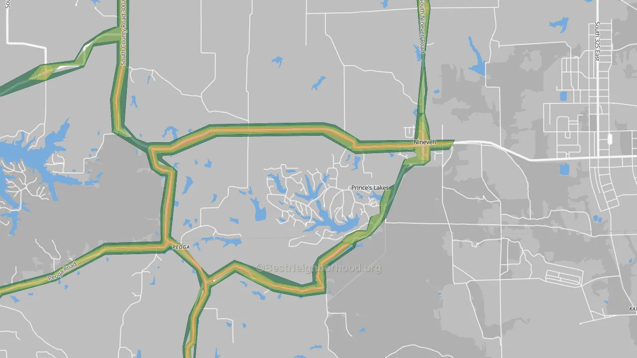 Princes Lakes, IN Map of Noise Levels in Princes Lakes