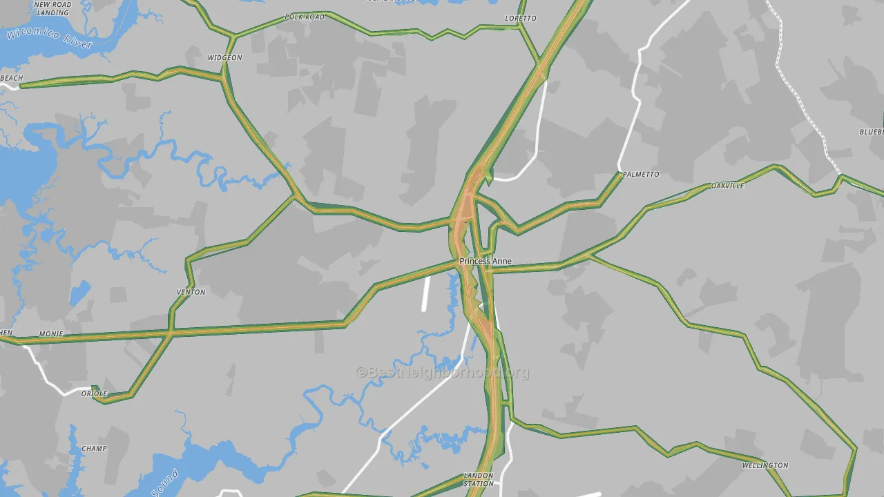 Princess Anne, MD Map of Noise Levels in Princess Anne