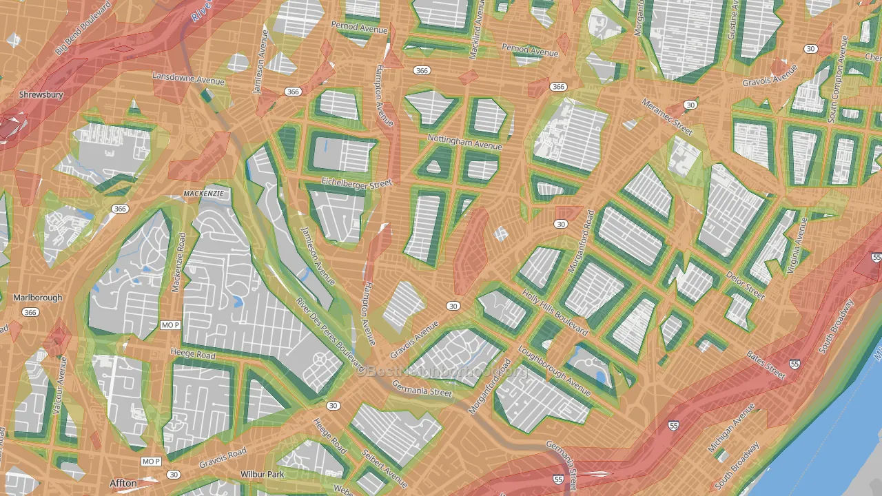 Princeton Heights, St. Louis, MO Map of Noise Levels in Princeton Heights