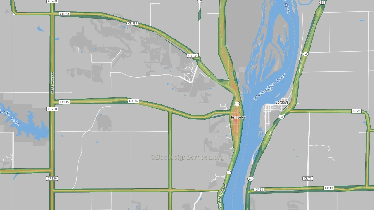 Princeton, IA Map of Noise Levels in Princeton