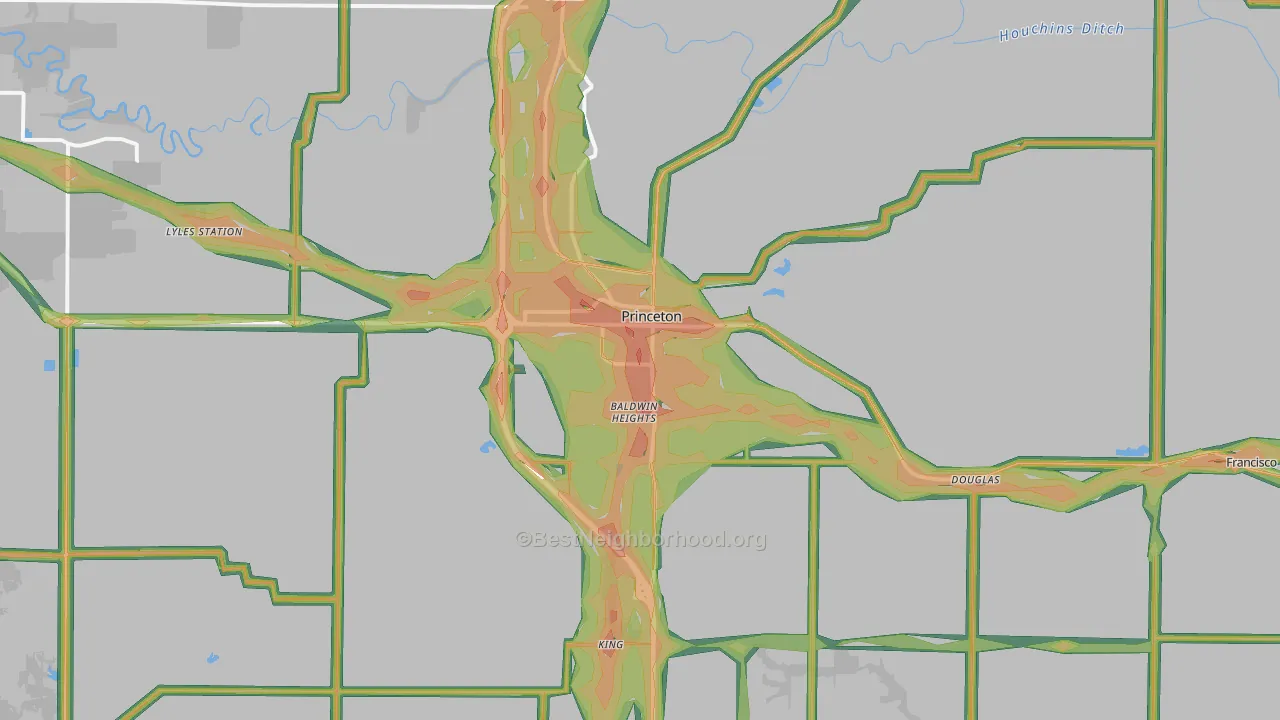 Princeton, IN Map of Noise Levels in Princeton