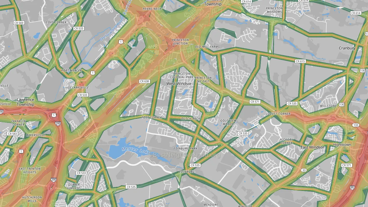 Princeton Junction, NJ Map of Noise Levels in Princeton Junction