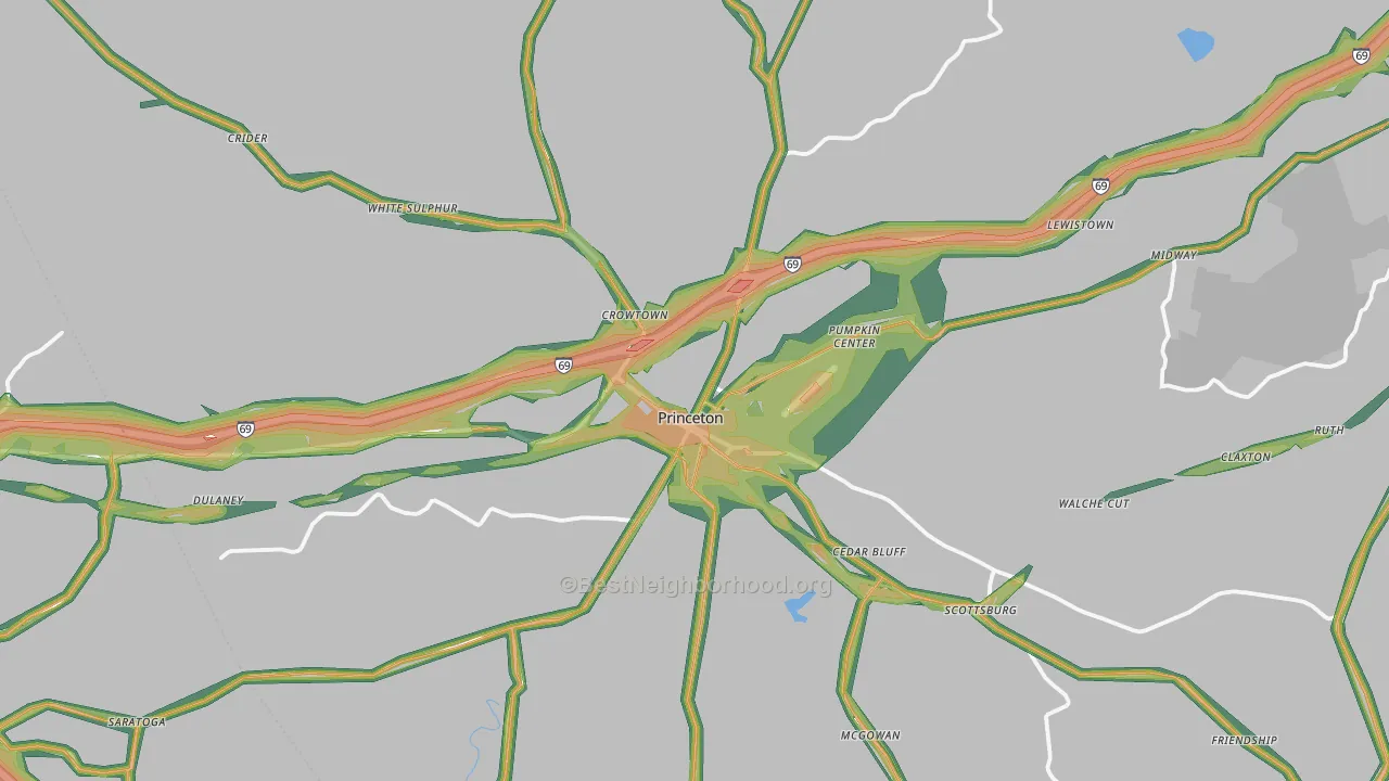 Princeton, KY Map of Noise Levels in Princeton