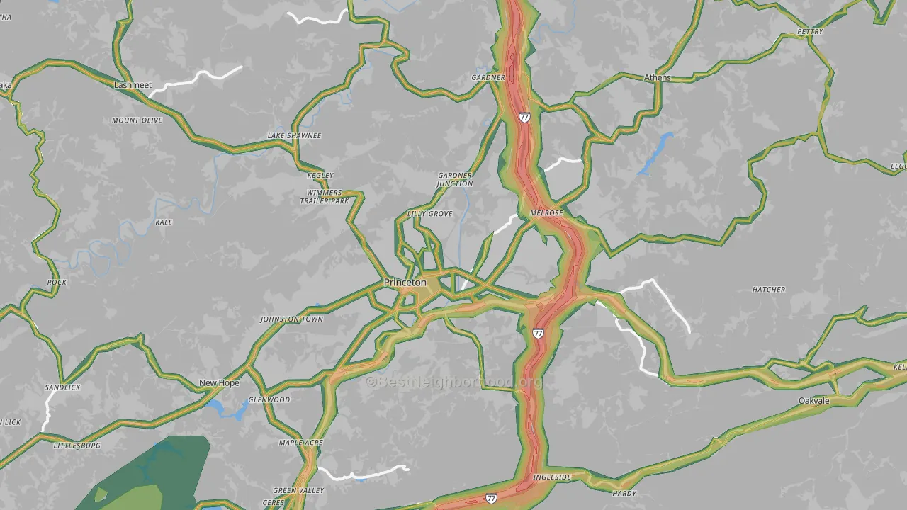 Princeton, WV Map of Noise Levels in Princeton