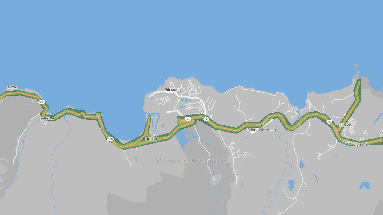 Princeville, HI Map of Noise Levels in Princeville