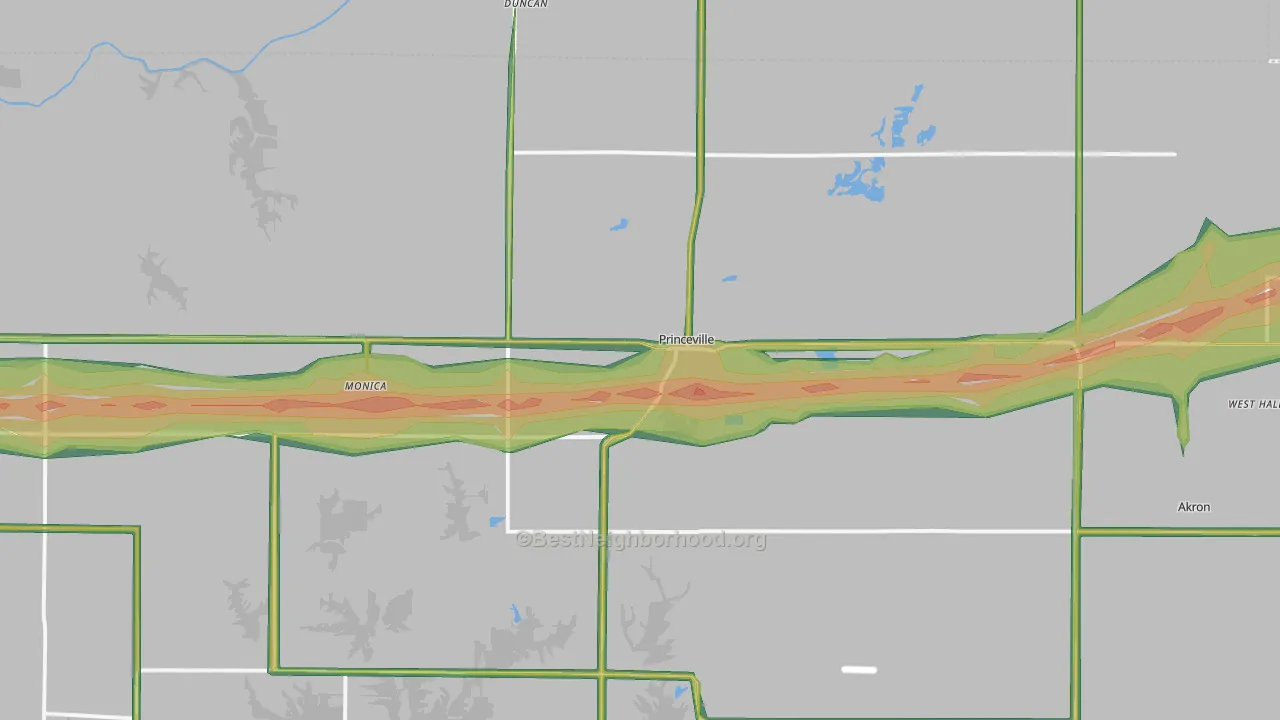 Princeville, IL Map of Noise Levels in Princeville