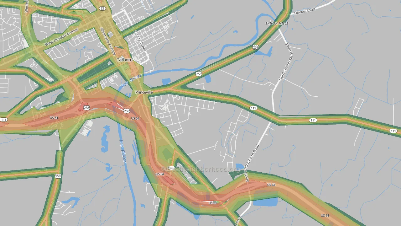 Princeville, NC Map of Noise Levels in Princeville