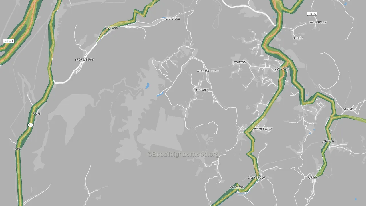 Princewick, WV Map of Noise Levels in Princewick