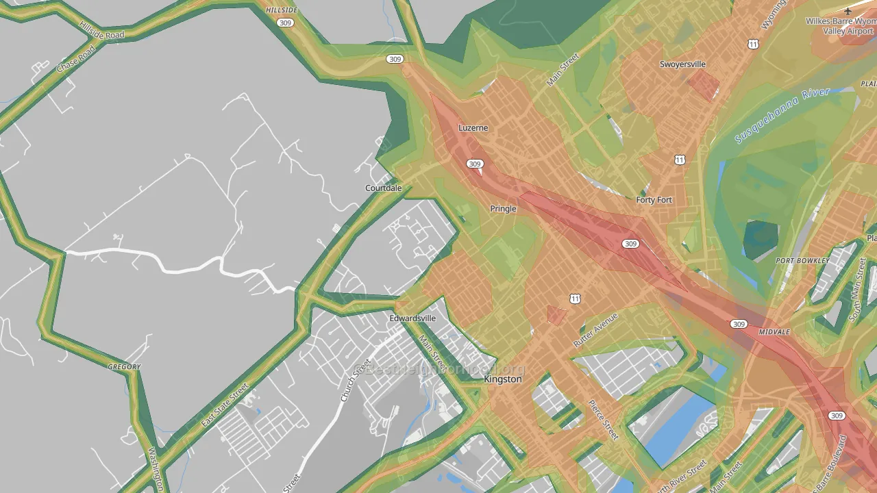 Pringle, PA Map of Noise Levels in Pringle