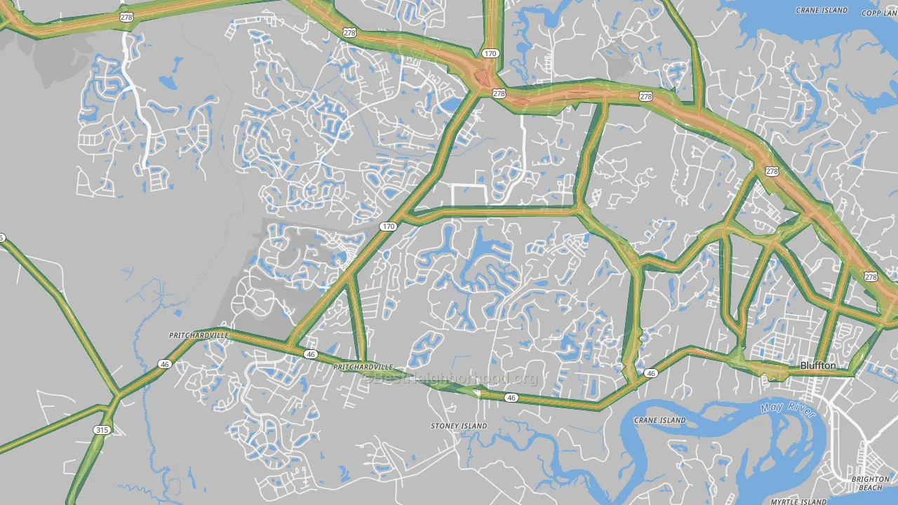 Pritchardville, SC Map of Noise Levels in Pritchardville