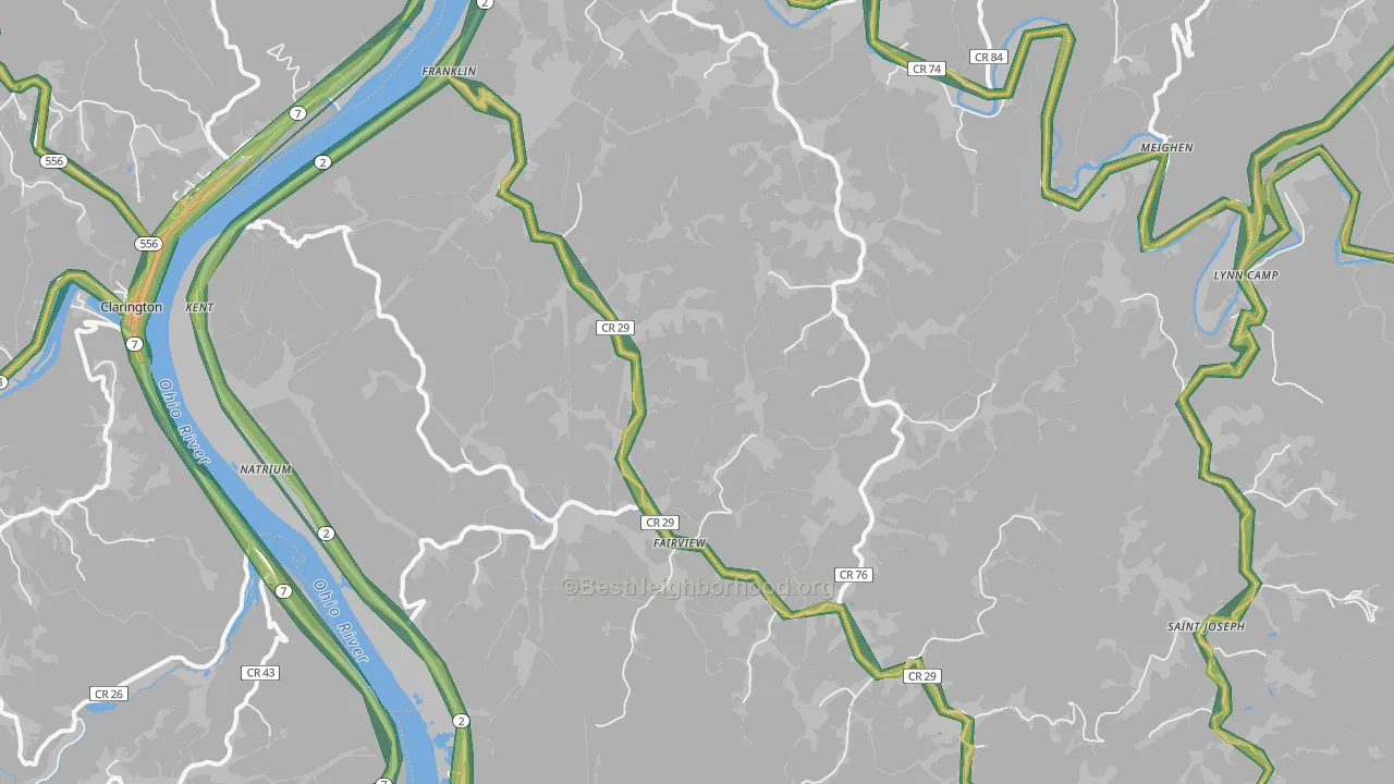 Proctor, WV Map of Noise Levels in Proctor
