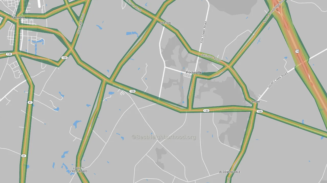 Proctorville, NC Map of Noise Levels in Proctorville