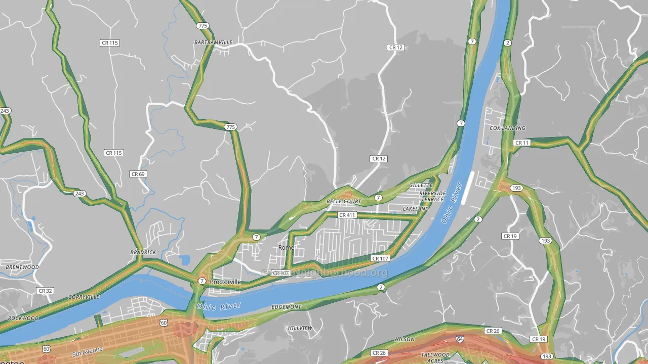 Proctorville, OH Map of Noise Levels in Proctorville