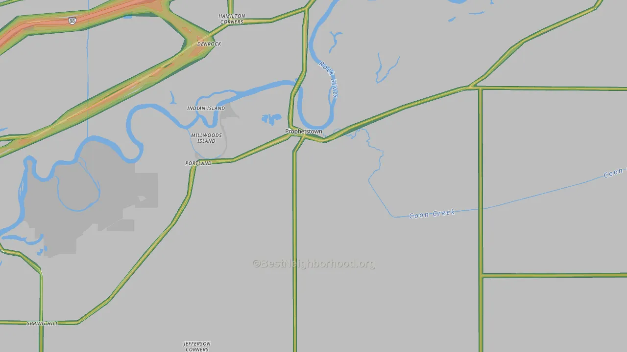 Prophetstown, IL Map of Noise Levels in Prophetstown