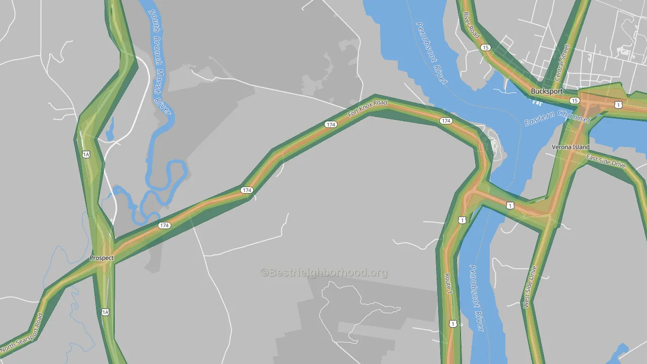 Prospect Ferry, ME Map of Noise Levels in Prospect Ferry
