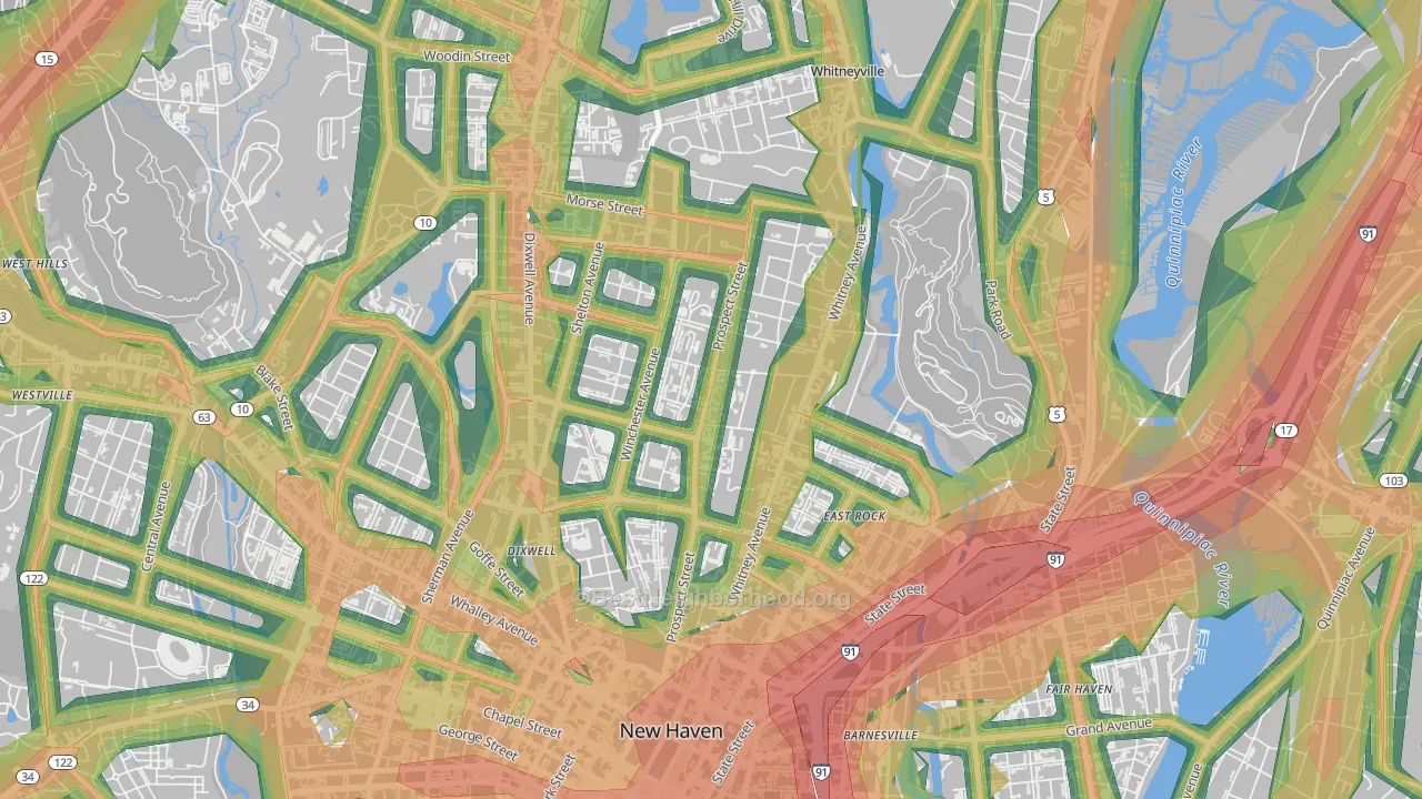 Prospect Hill, New Haven, CT Map of Noise Levels in Prospect Hill