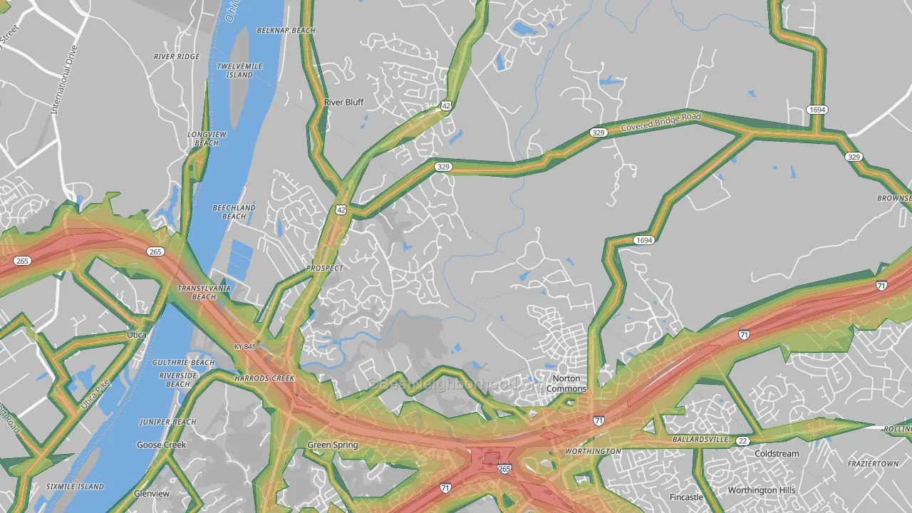 Prospect, KY Map of Noise Levels in Prospect