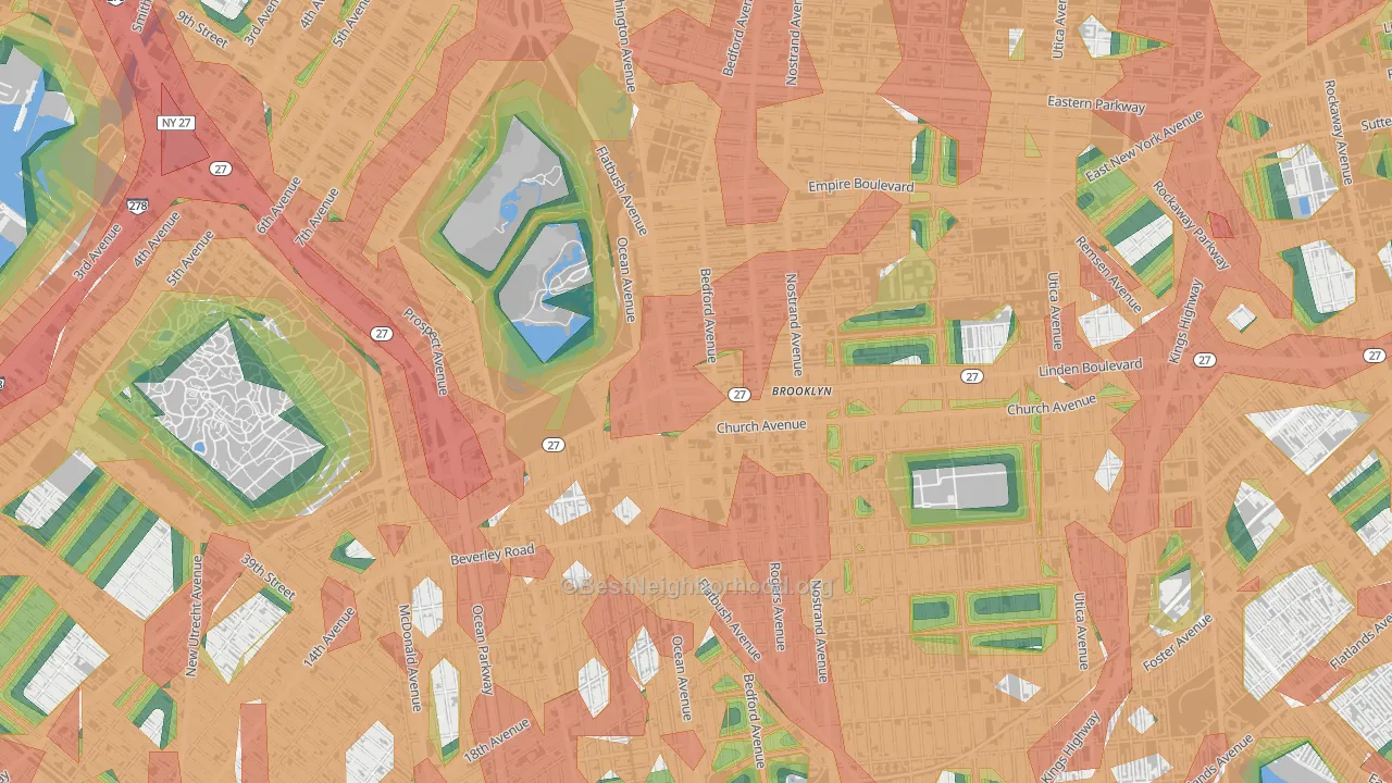 Prospect Lefferts Gardens, Brooklyn, NY Map of Noise Levels in Prospect Lefferts Gardens