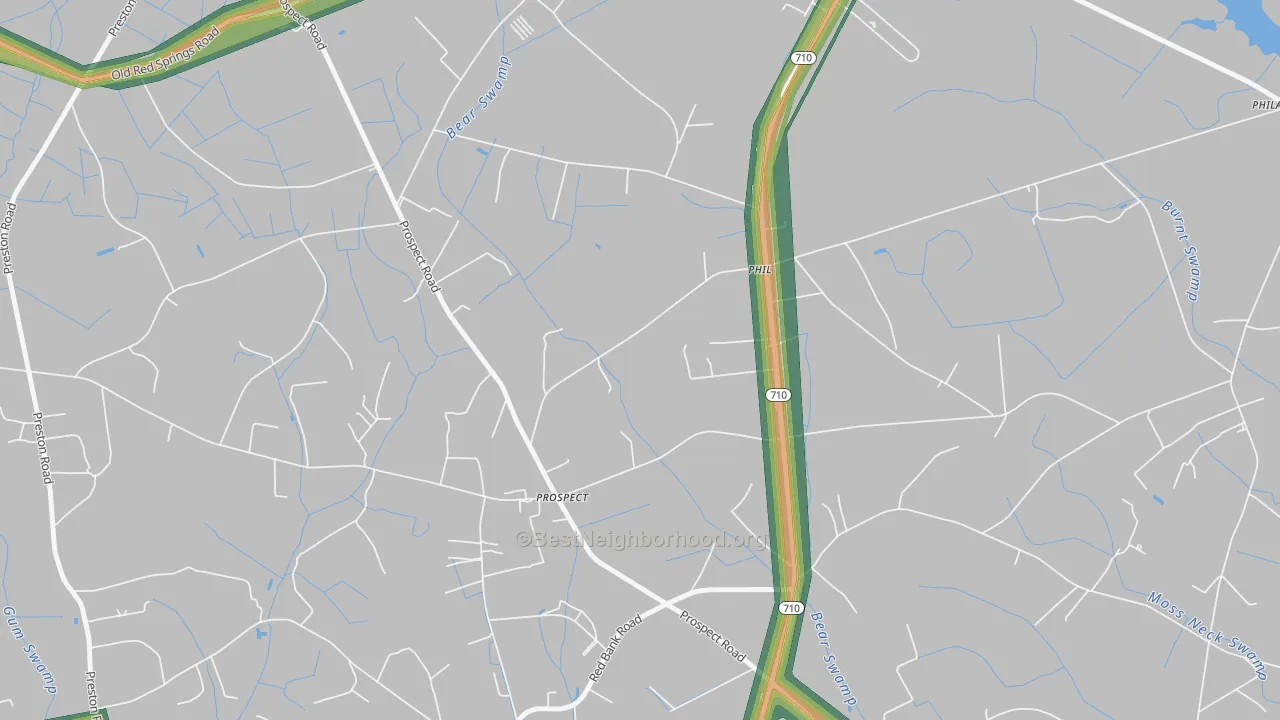Prospect, NC Map of Noise Levels in Prospect