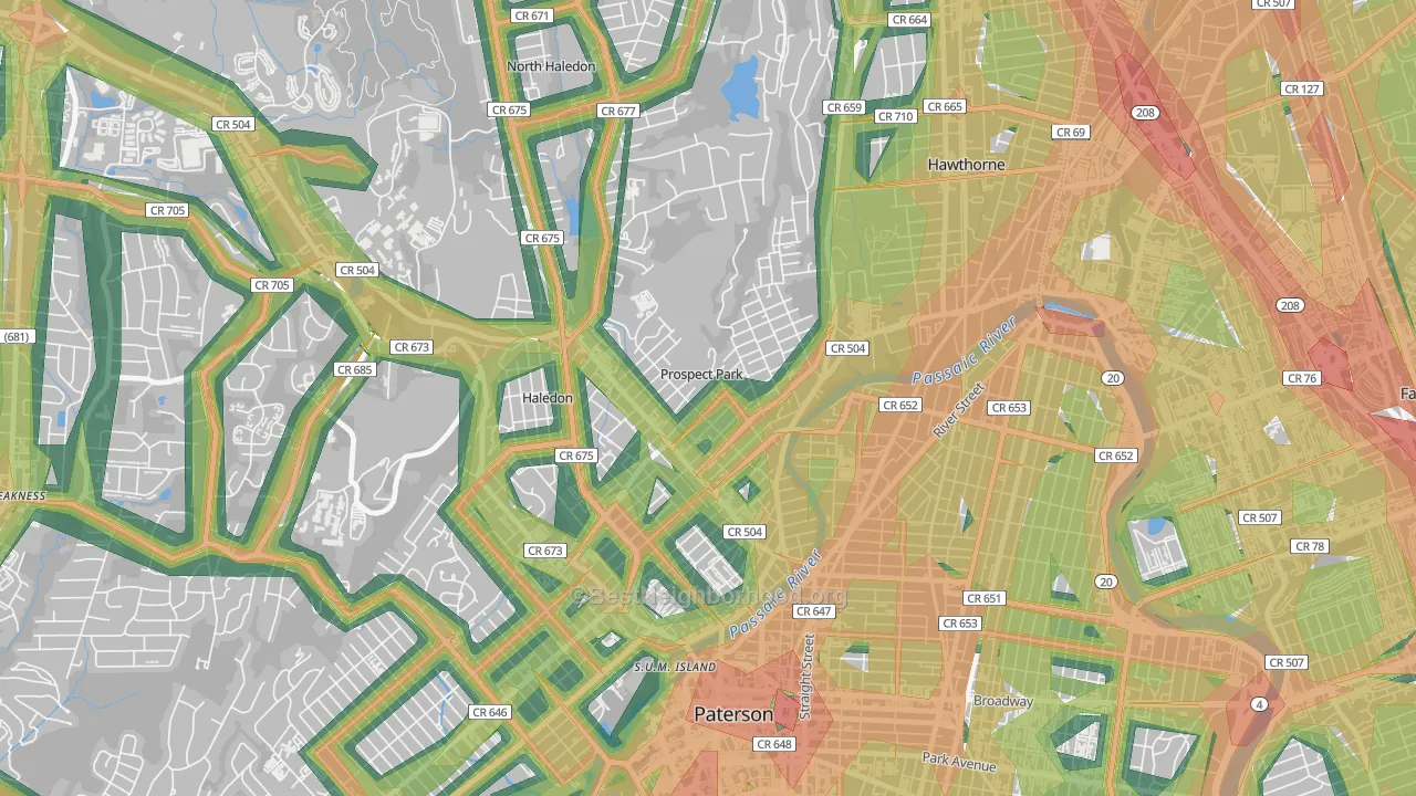 Prospect Park, NJ Map of Noise Levels in Prospect Park