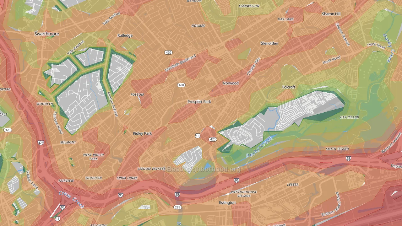 Prospect Park, PA Map of Noise Levels in Prospect Park