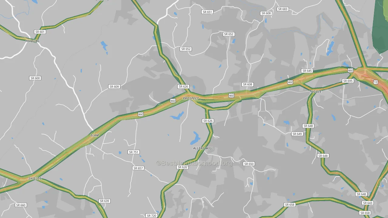 Prospect, VA Map of Noise Levels in Prospect