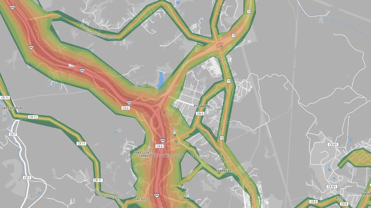 Prosperity, WV Map of Noise Levels in Prosperity