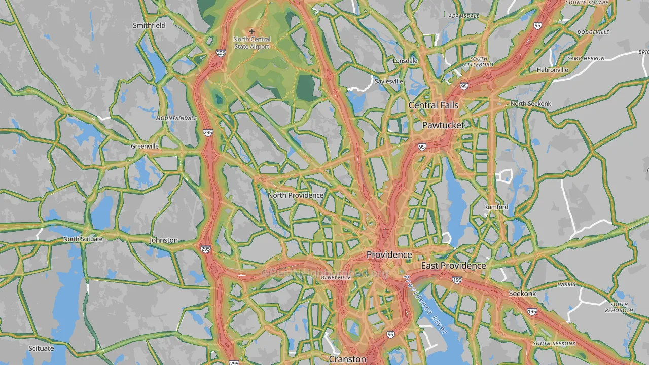 Providence County, RI Map of Noise Levels in Providence County
