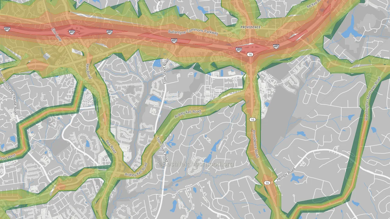 Providence Crossing, Charlotte, NC Map of Noise Levels in Providence Crossing