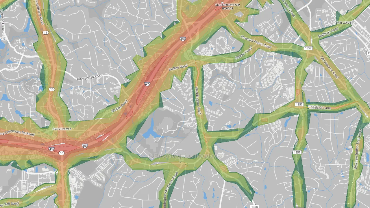 Providence Estates East, Matthews, NC Map of Noise Levels in Providence Estates East