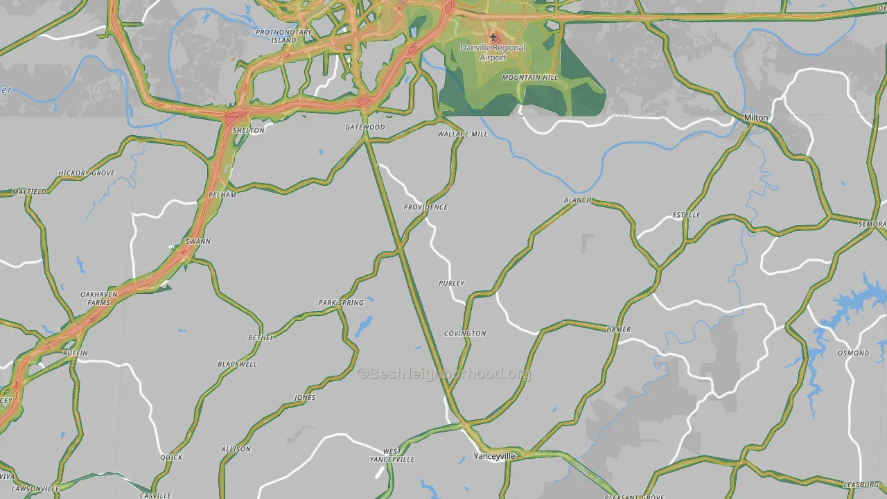 Providence, NC Map of Noise Levels in Providence
