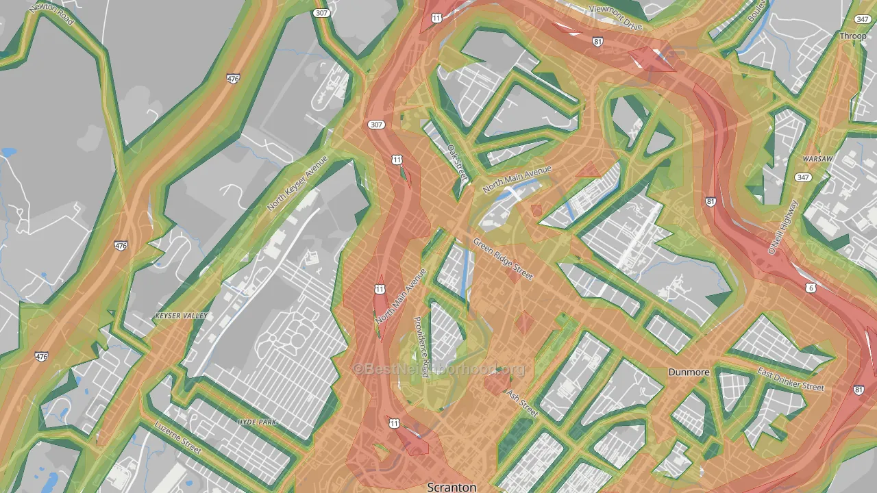 Providence, Scranton, PA Map of Noise Levels in Providence