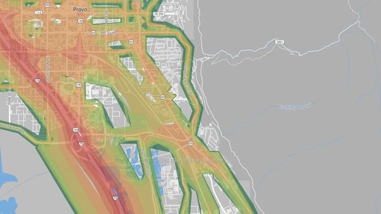 Provo South, Provo, UT Map of Noise Levels in Provo South