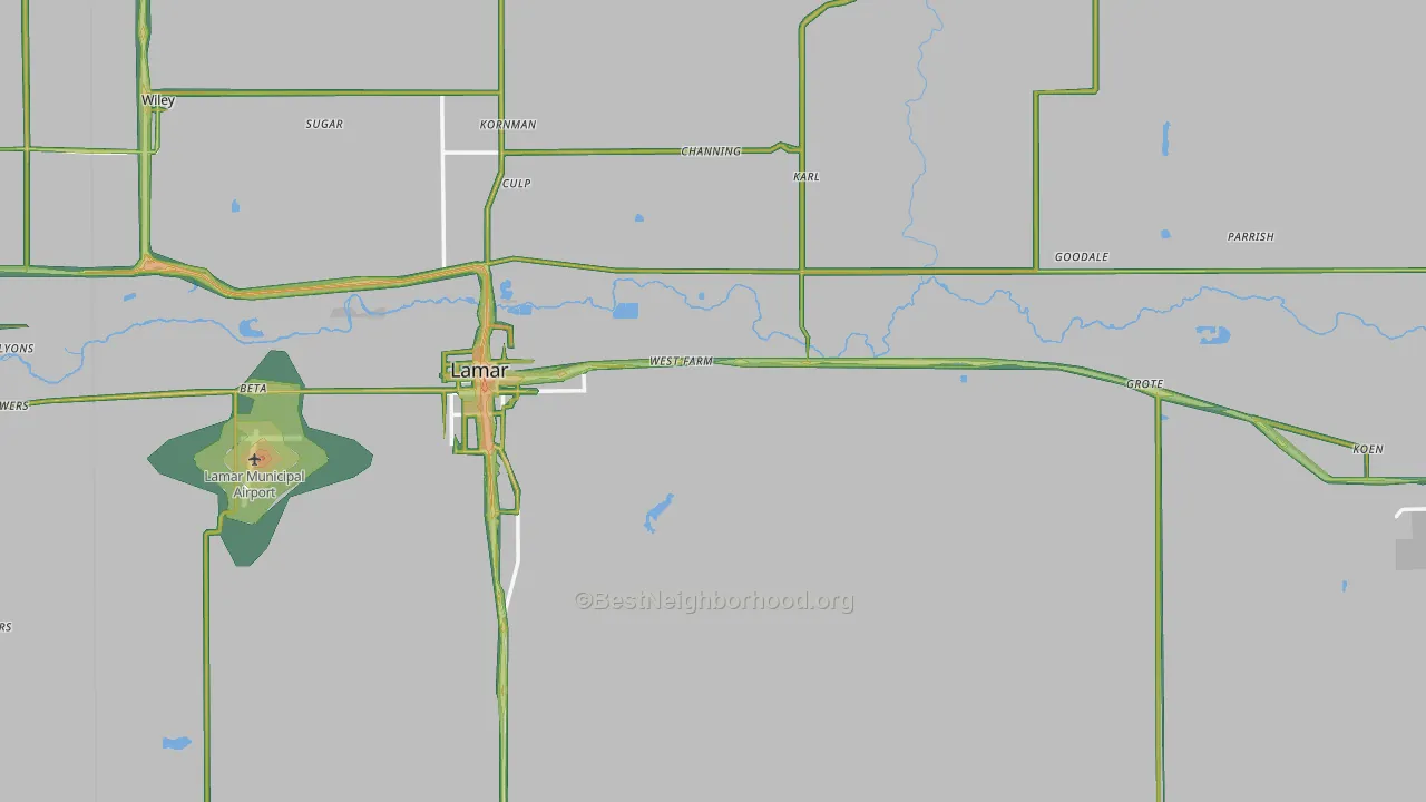 Prowers County, CO Map of Noise Levels in Prowers County