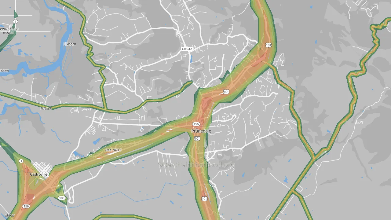 Prunedale, CA Map of Noise Levels in Prunedale