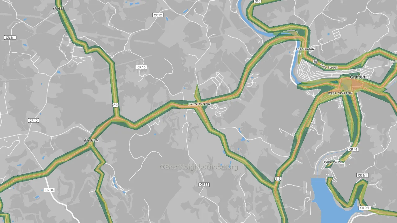 Pruntytown, WV Map of Noise Levels in Pruntytown