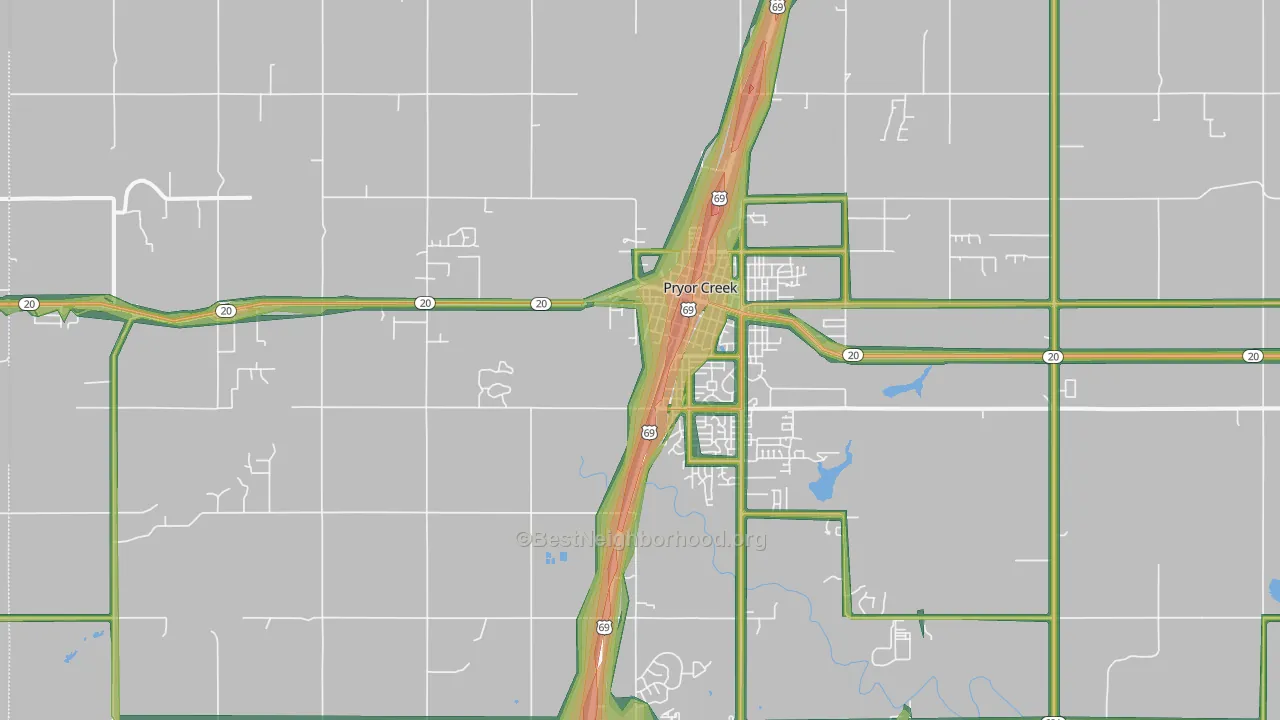 Pryor Creek, OK Map of Noise Levels in Pryor Creek