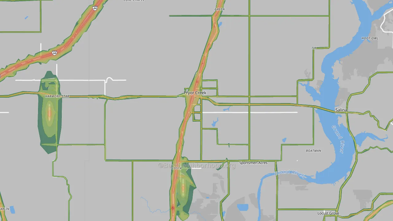 Pryor, OK Map of Noise Levels in Pryor