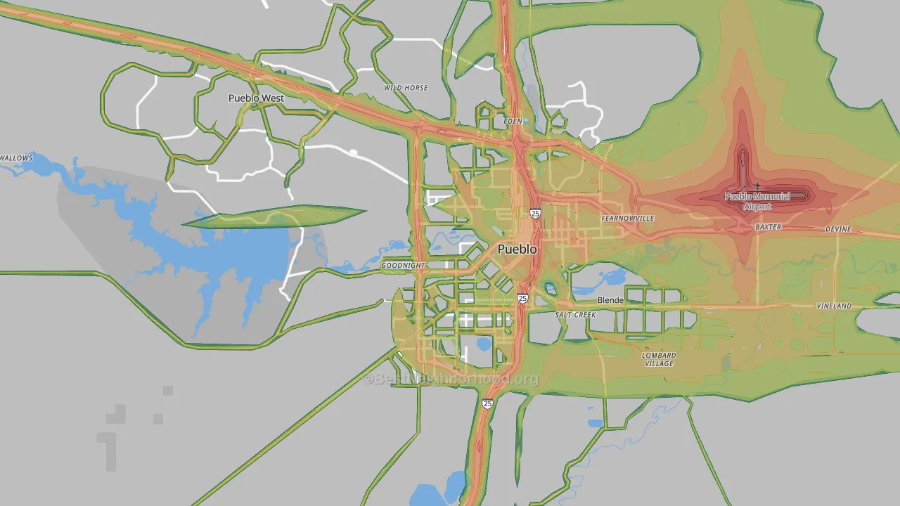 Pueblo County, CO Map of Noise Levels in Pueblo County