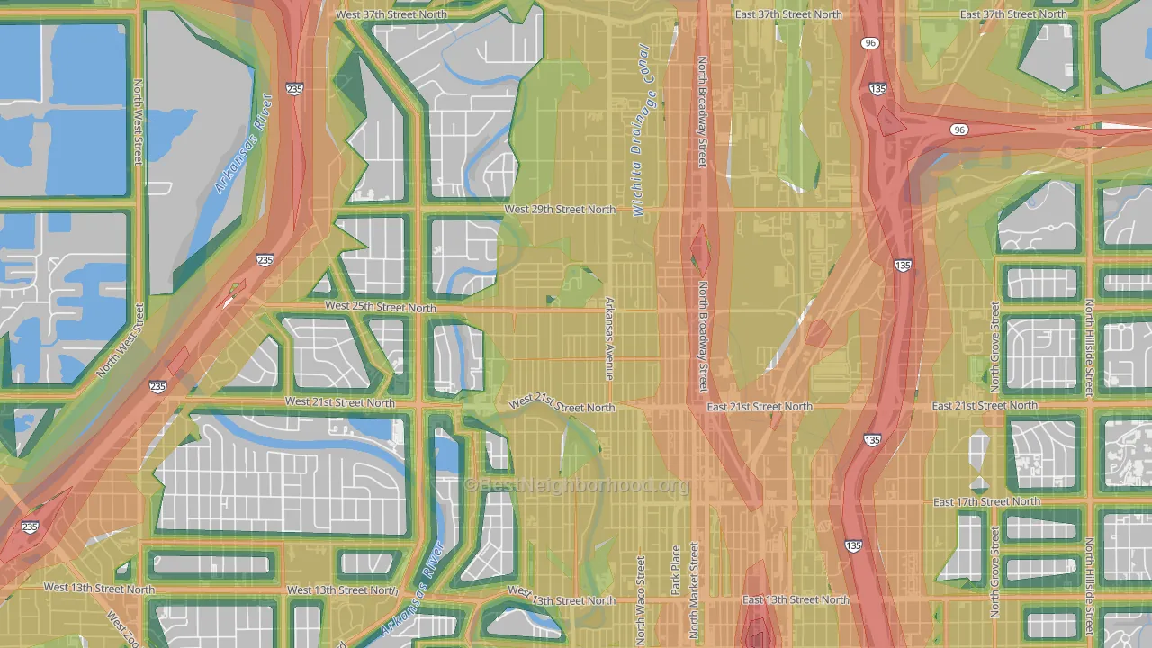 Pueblo, Wichita, KS Map of Noise Levels in Pueblo