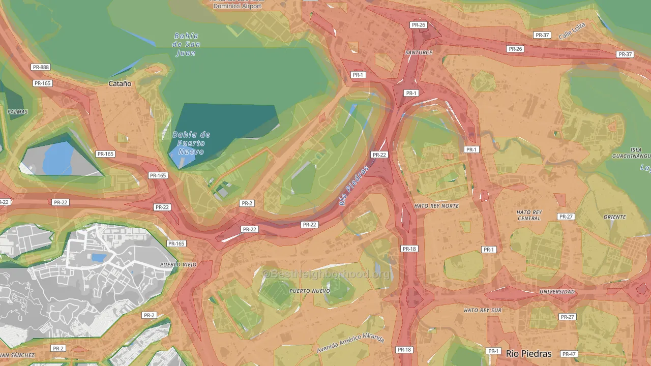 Puerto Nuevo, PR Map of Noise Levels in Puerto Nuevo