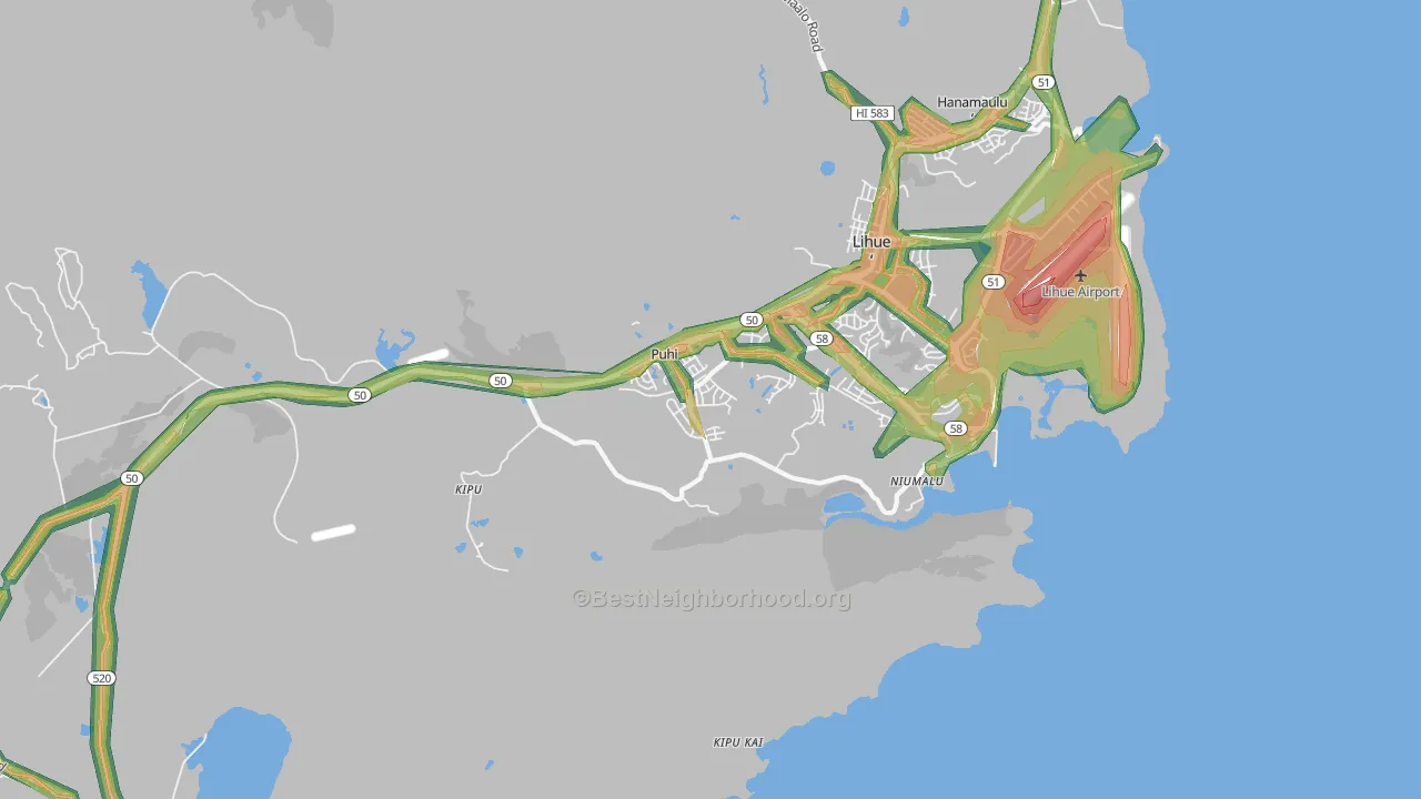 Puhi, Lihue, HI Map of Noise Levels in Puhi