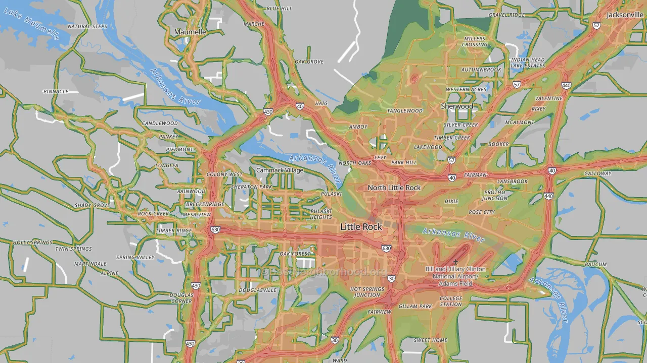 Pulaski County, AR Map of Noise Levels in Pulaski County