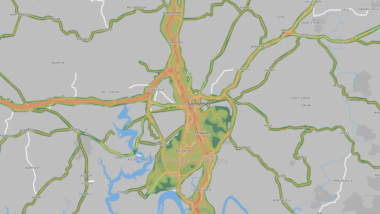 Pulaski County, KY Map of Noise Levels in Pulaski County