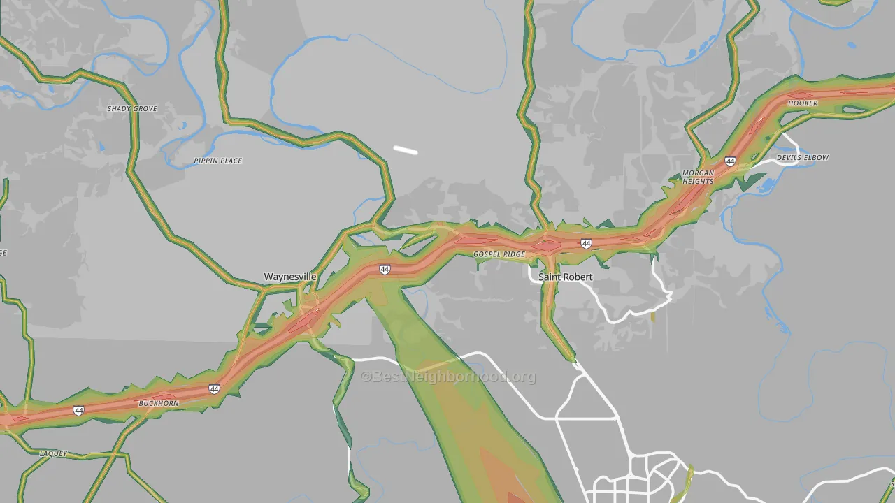 Pulaski County, MO Map of Noise Levels in Pulaski County