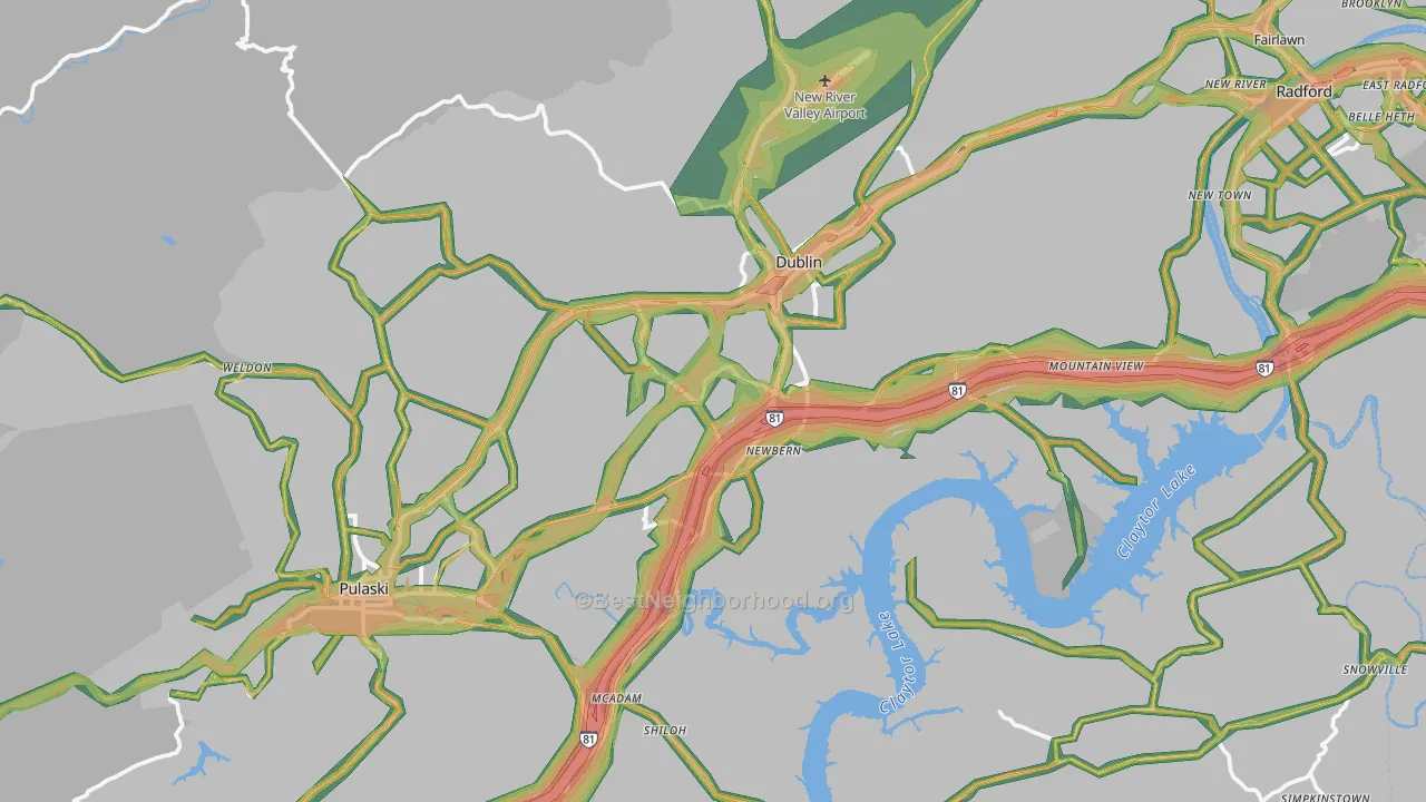 Pulaski County, VA Map of Noise Levels in Pulaski County