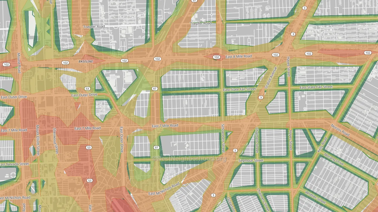 Pulaski, Detroit, MI Map of Noise Levels in Pulaski