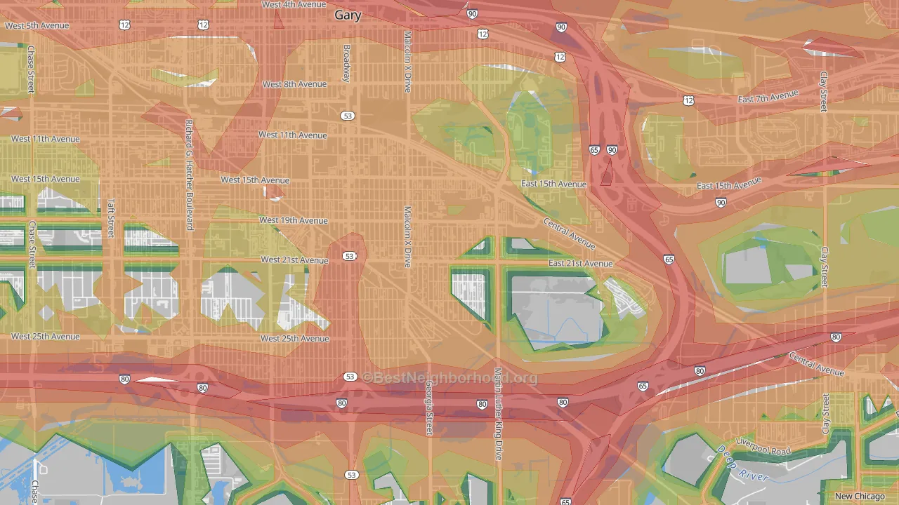 Pulaski, Gary, IN Map of Noise Levels in Pulaski