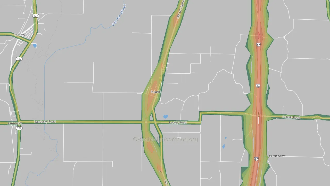 Pulaski, IL Map of Noise Levels in Pulaski